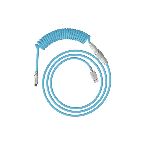 HyperX Durable Coiled Cable Stylish Design 5-pin Aviator Connector USB-C to USB-A Light Blue/White